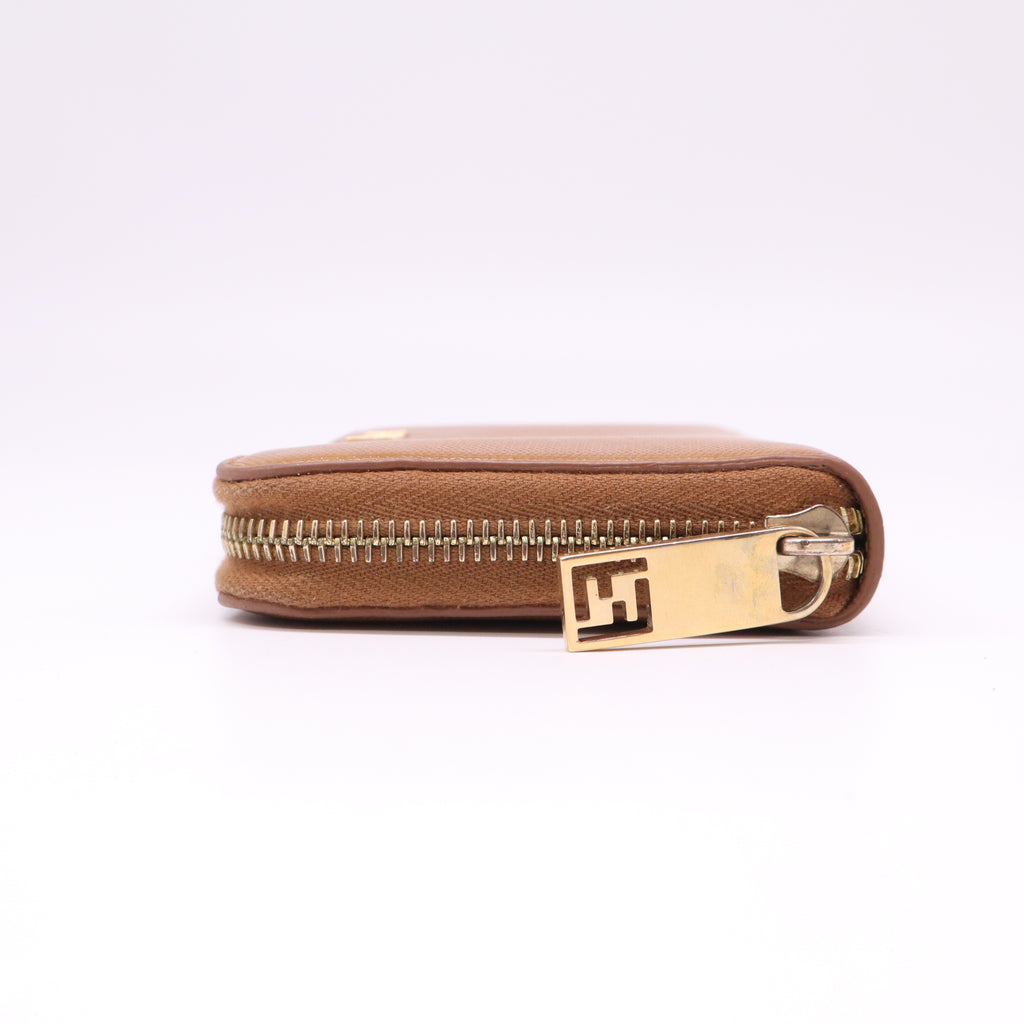 Fendi Saffiano Metal Logo Zip Around Wallet W22134