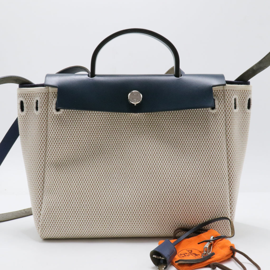 HERMES Shoulder Bag 3way Airbag PM Toile H Canvas White White Black Women's