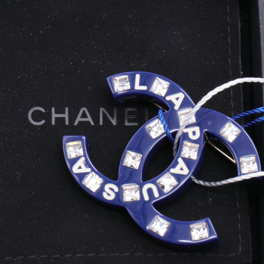 2019 La Pausa blue Resin and Rhinestone Brooch Twins