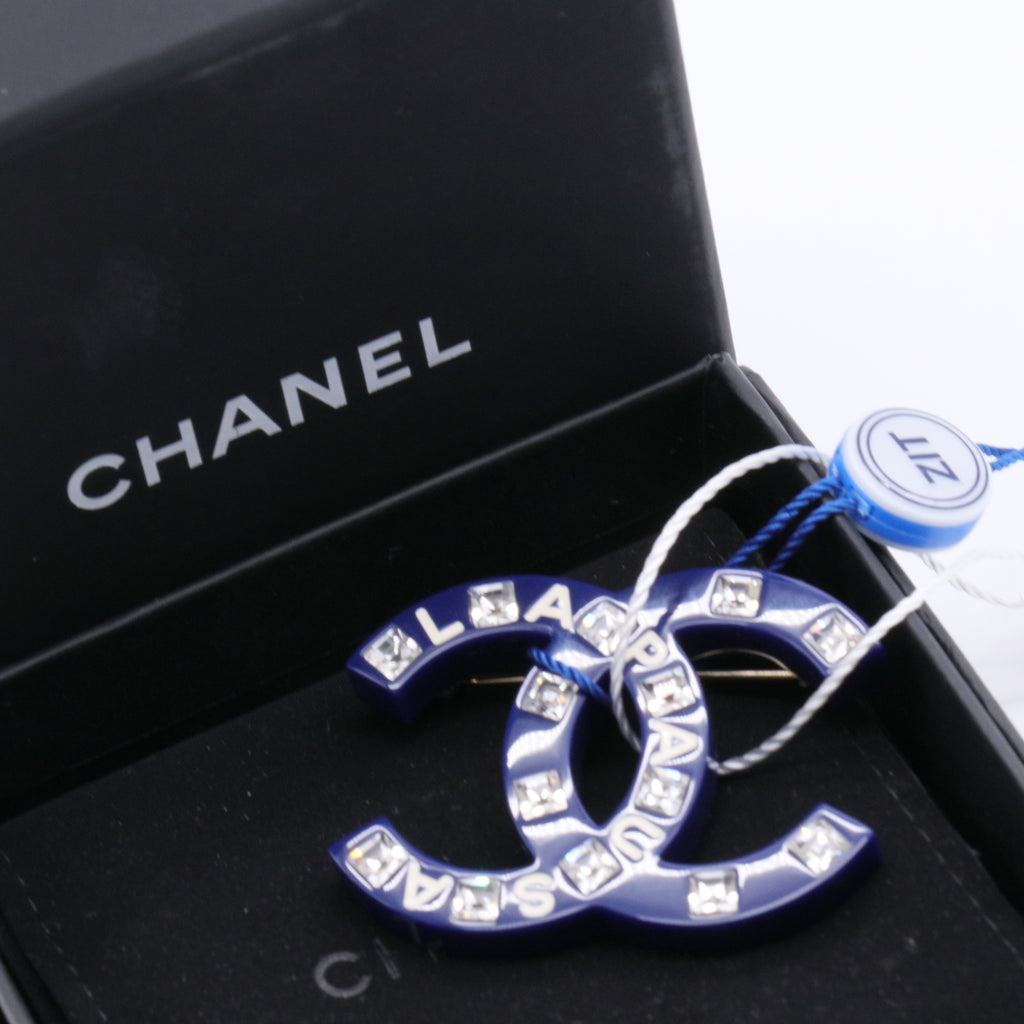 2019 La Pausa blue Resin and Rhinestone Brooch Twins