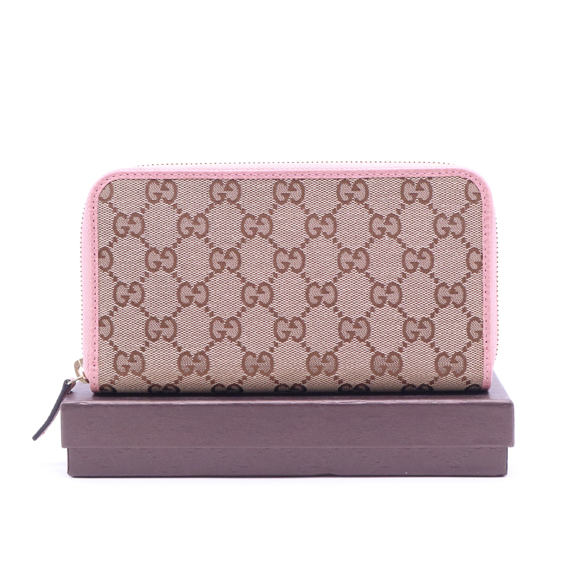 Monogram Dollar Calfskin Zip Around Compact Wallet Beige Ebony Soft Pink W21033