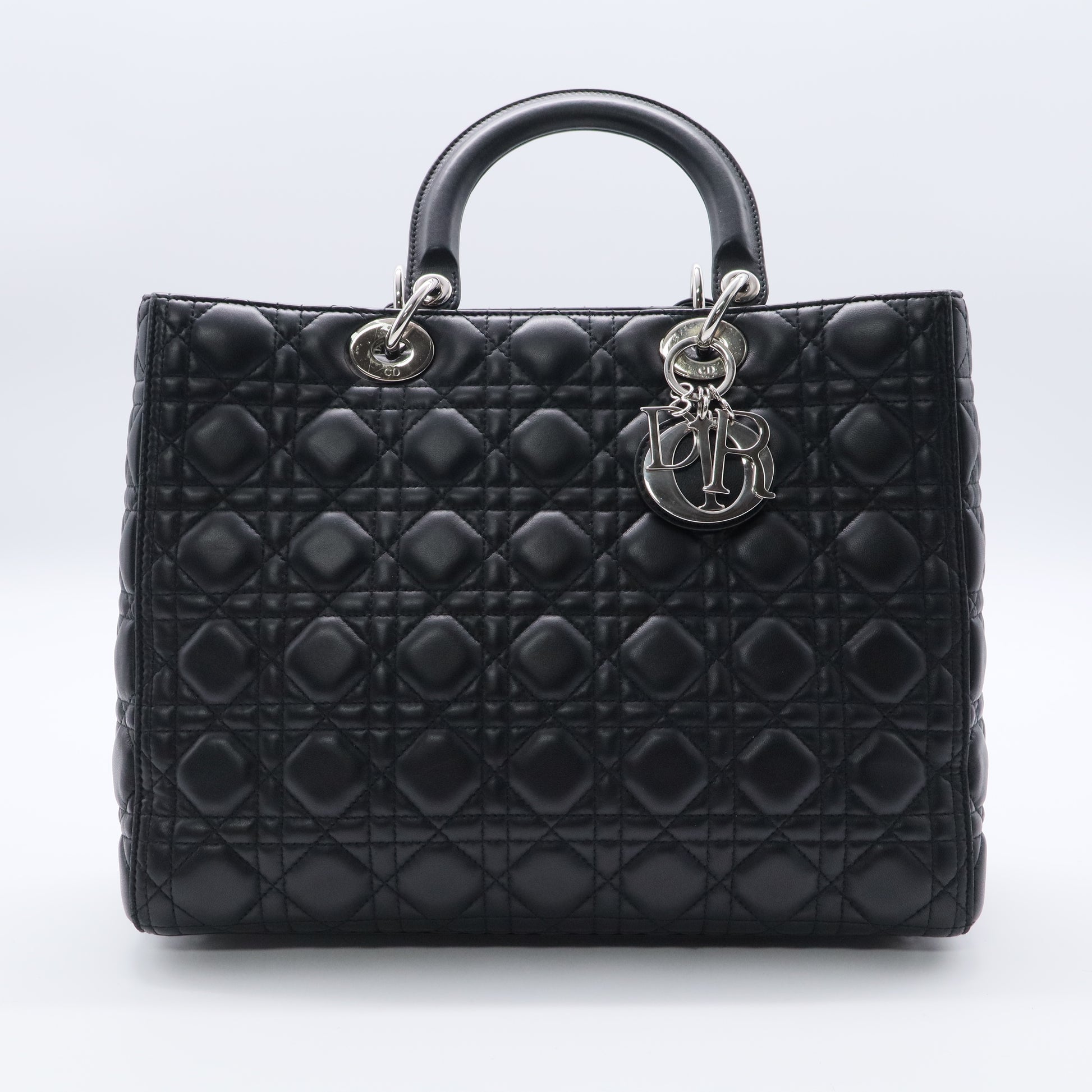 Soft Special Edition Black Cannage Quilted Lambskin Lady Dior Large Tote Bag LDJ2390 Twins