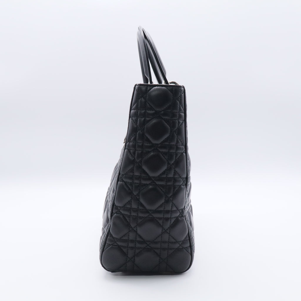 Soft Special Edition Black Cannage Quilted Lambskin Lady Dior Large Tote Bag LDJ2390 Twins