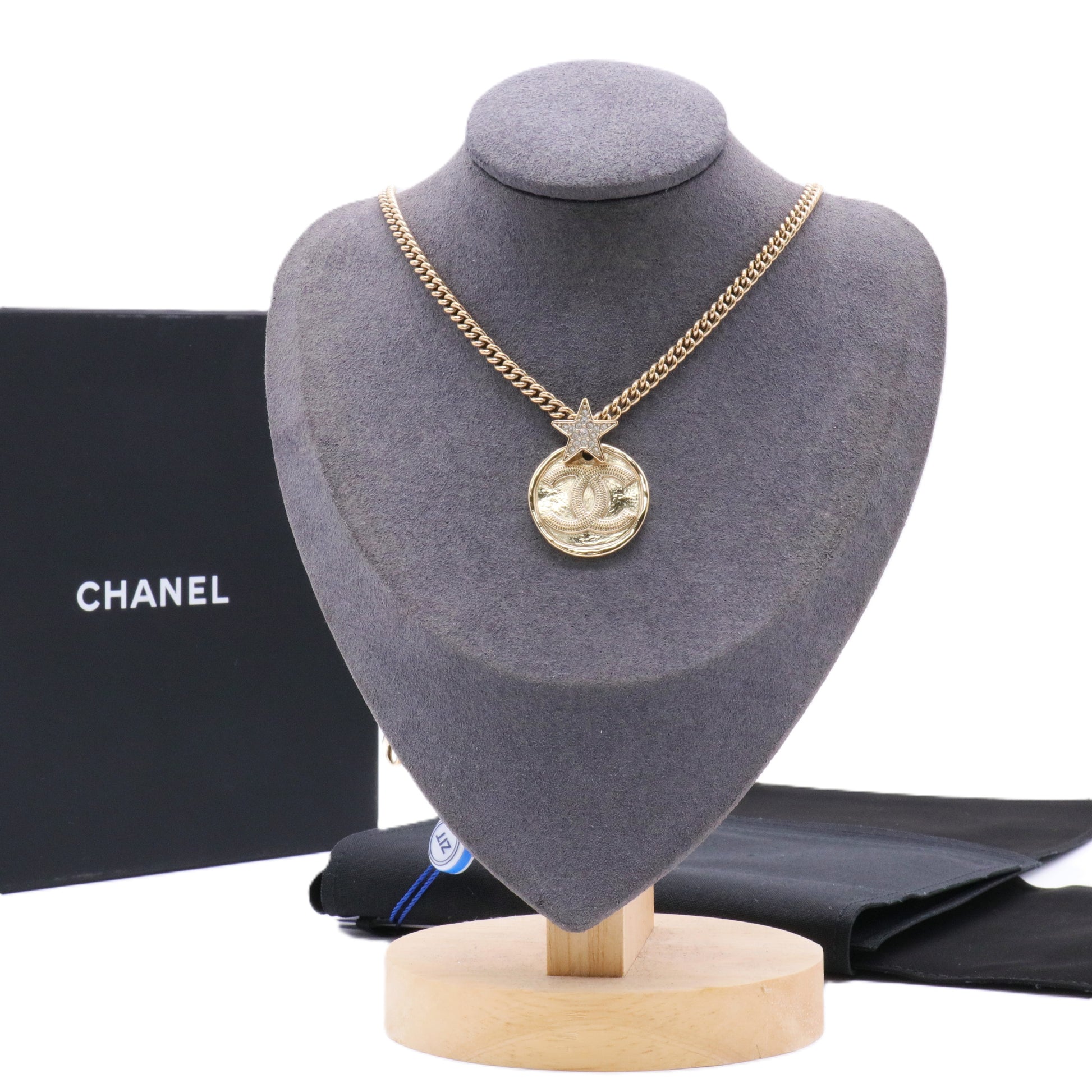 Metal Textured CC Chain Pendant Necklace Gold Twins