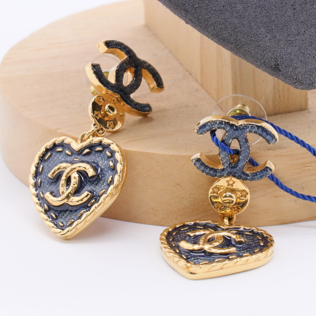 Gold Hardware Denim Heart Earrings 24P collection Twins