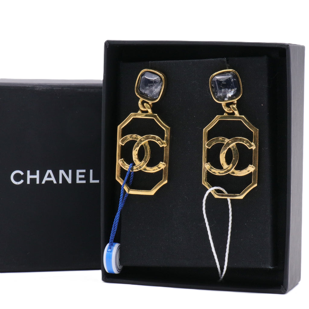 2020 Stone CC Drop Earrings Gold Metal Blue Stone Twins