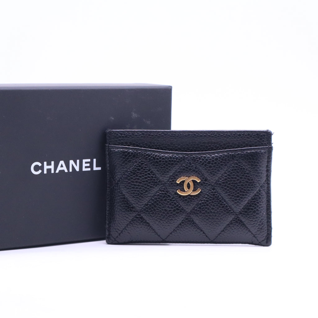 Black Quilted Caviar Leather Classic Card Holder W21030
