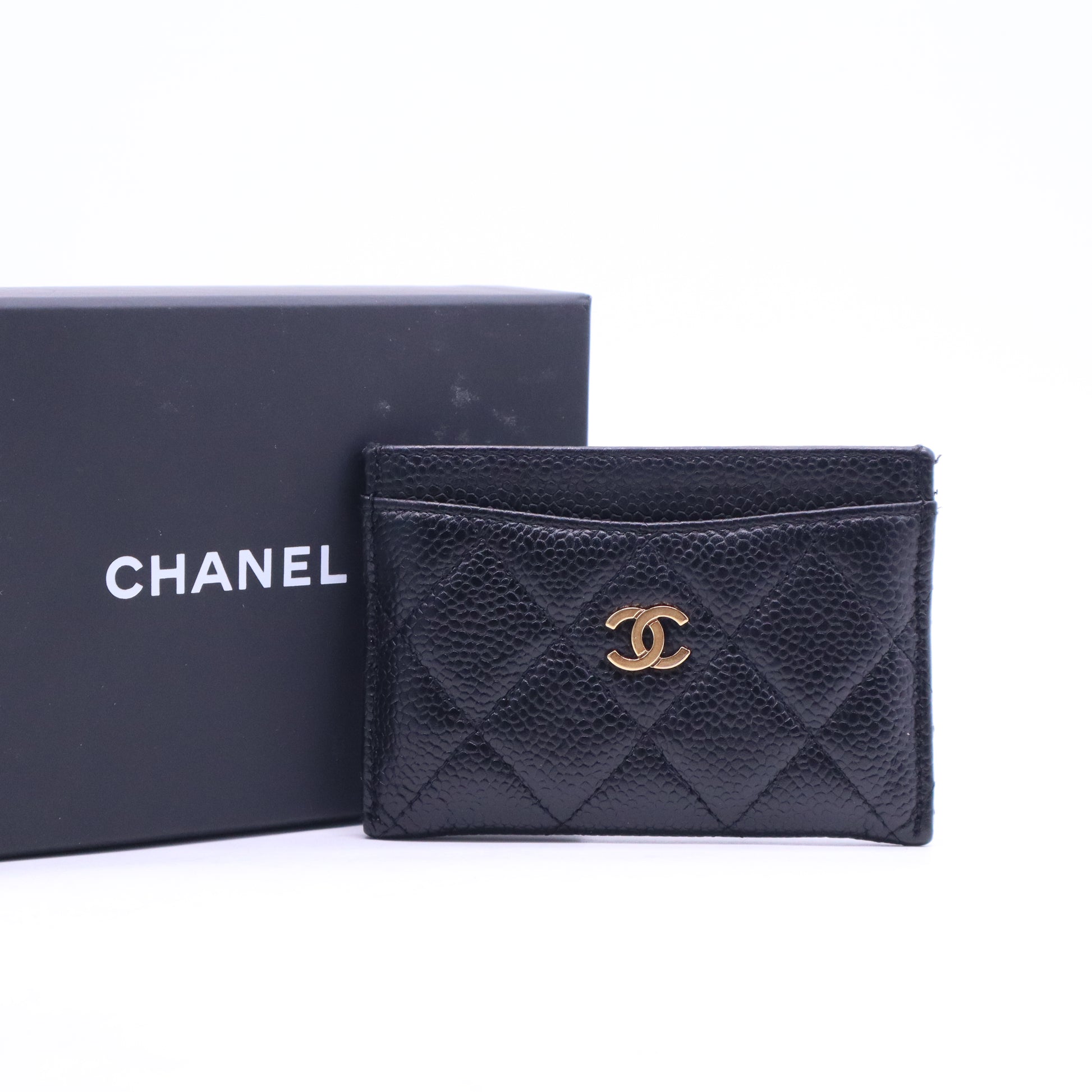 Black Quilted Caviar Leather Classic Card Holder W21030
