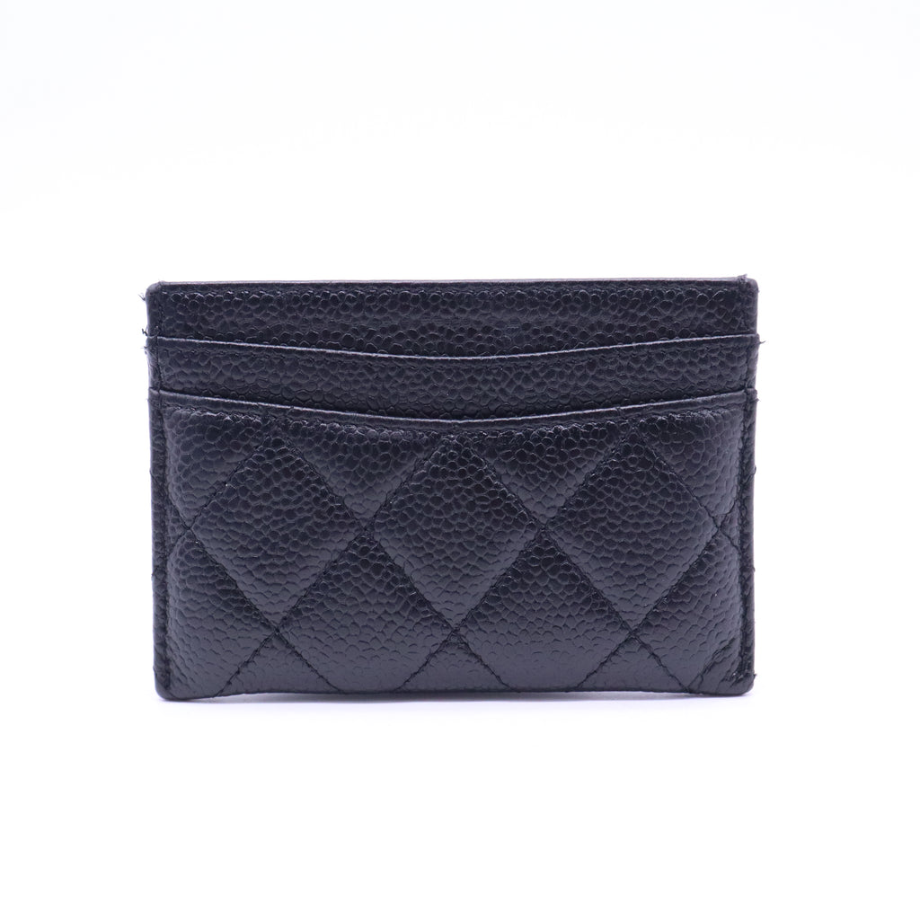 Black Quilted Caviar Leather Classic Card Holder W21030