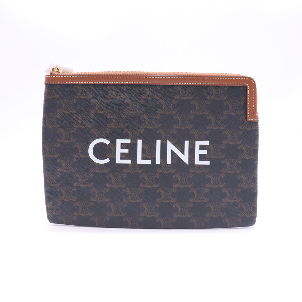 Triomphe Canvas Calfskin Small Pouch With Strap Tan W23224