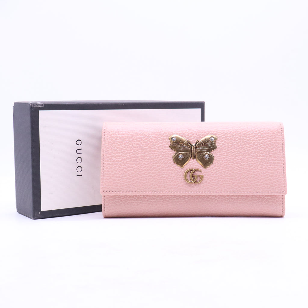 Gucci Dollar Calfskin Garden Continental Wallet Perfect Pink W21028