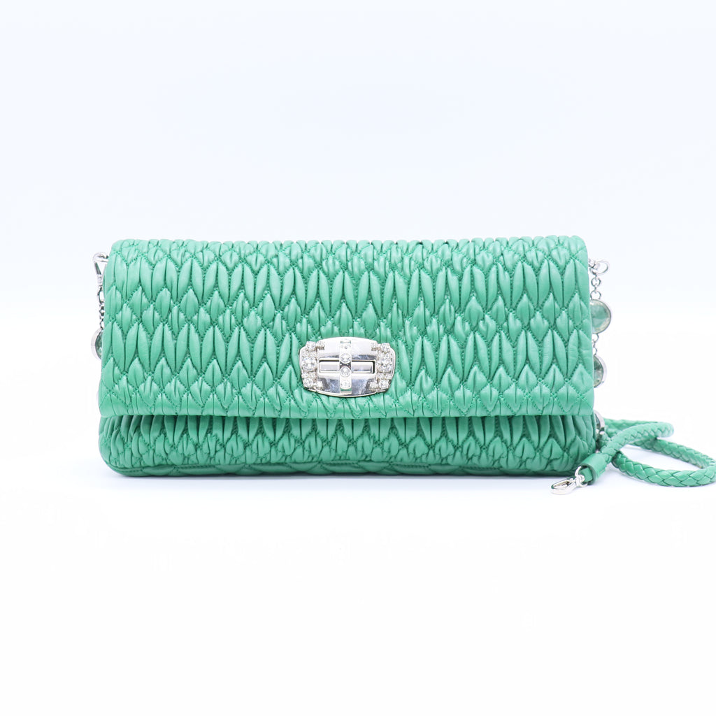 Miu Miu Light Blue Matelassé Leather Crystal Shoulder Bag twins LDJ3698