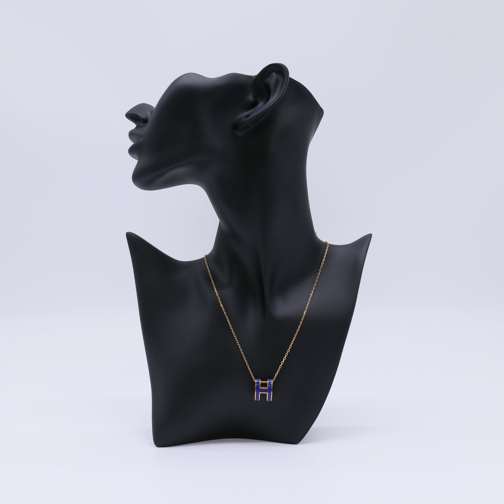 Hermes Pop H Pendant Necklace Bleu Saphir Gold Hardware W21776