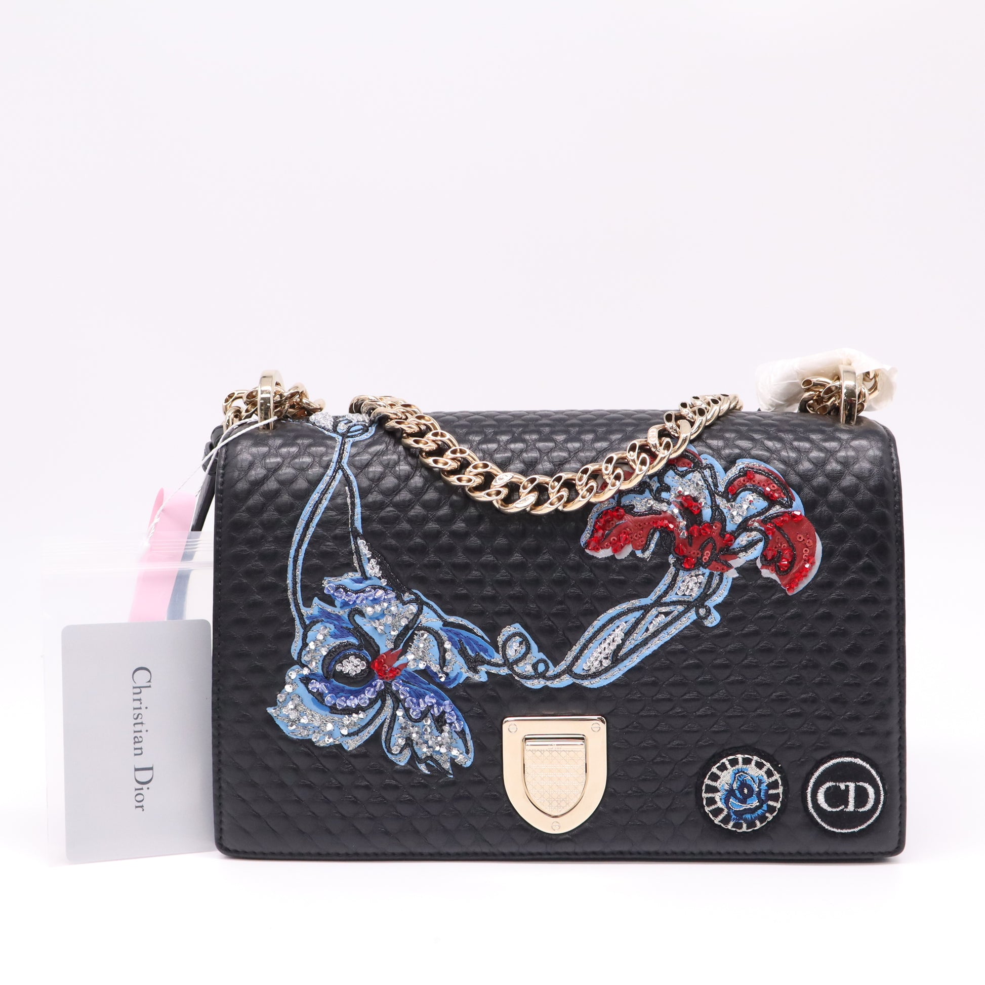 Diorama Flap Bag Patch Embellished Leather Medium twins LDJ4624