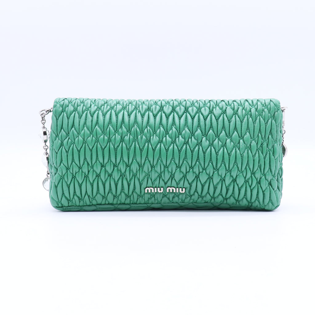 Miu Miu Light Blue Matelassé Leather Crystal Shoulder Bag twins LDJ3698