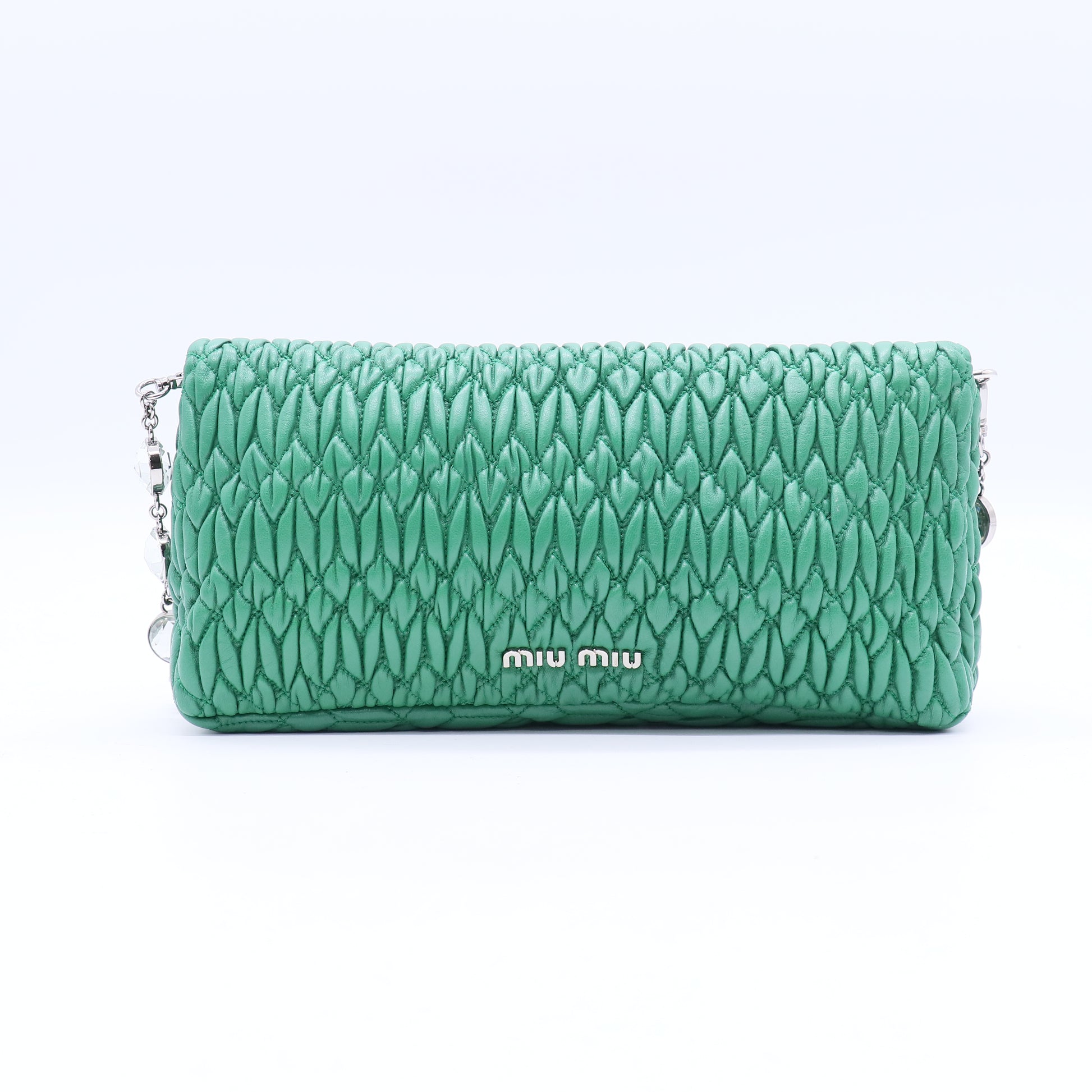 Miu Miu Light Blue Matelassé Leather Crystal Shoulder Bag twins LDJ3698