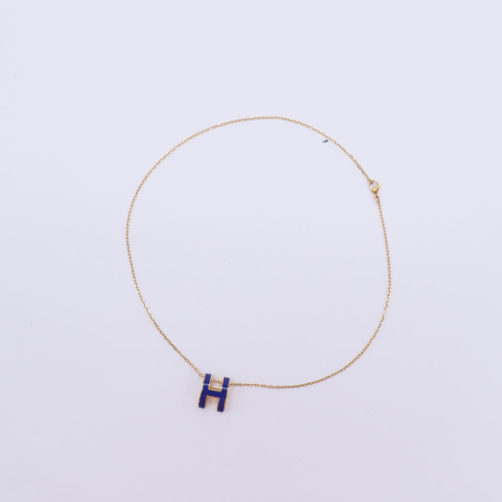 Hermes Pop H Pendant Necklace Bleu Saphir Gold Hardware W21776