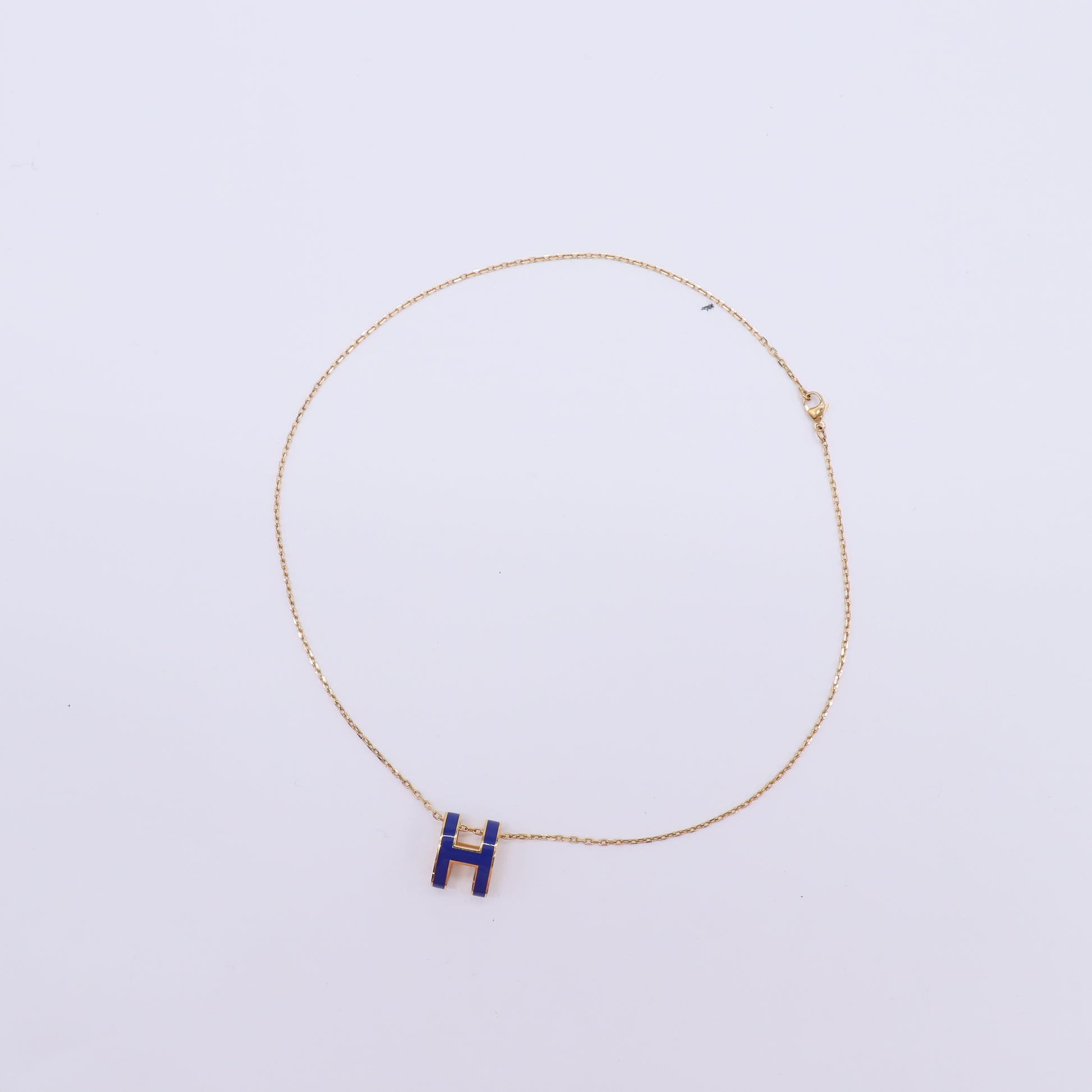 Hermes Pop H Pendant Necklace Bleu Saphir Gold Hardware W21776