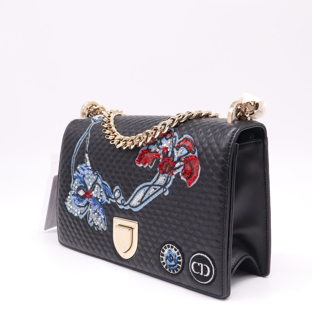 Diorama Flap Bag Patch Embellished Leather Medium twins LDJ4624