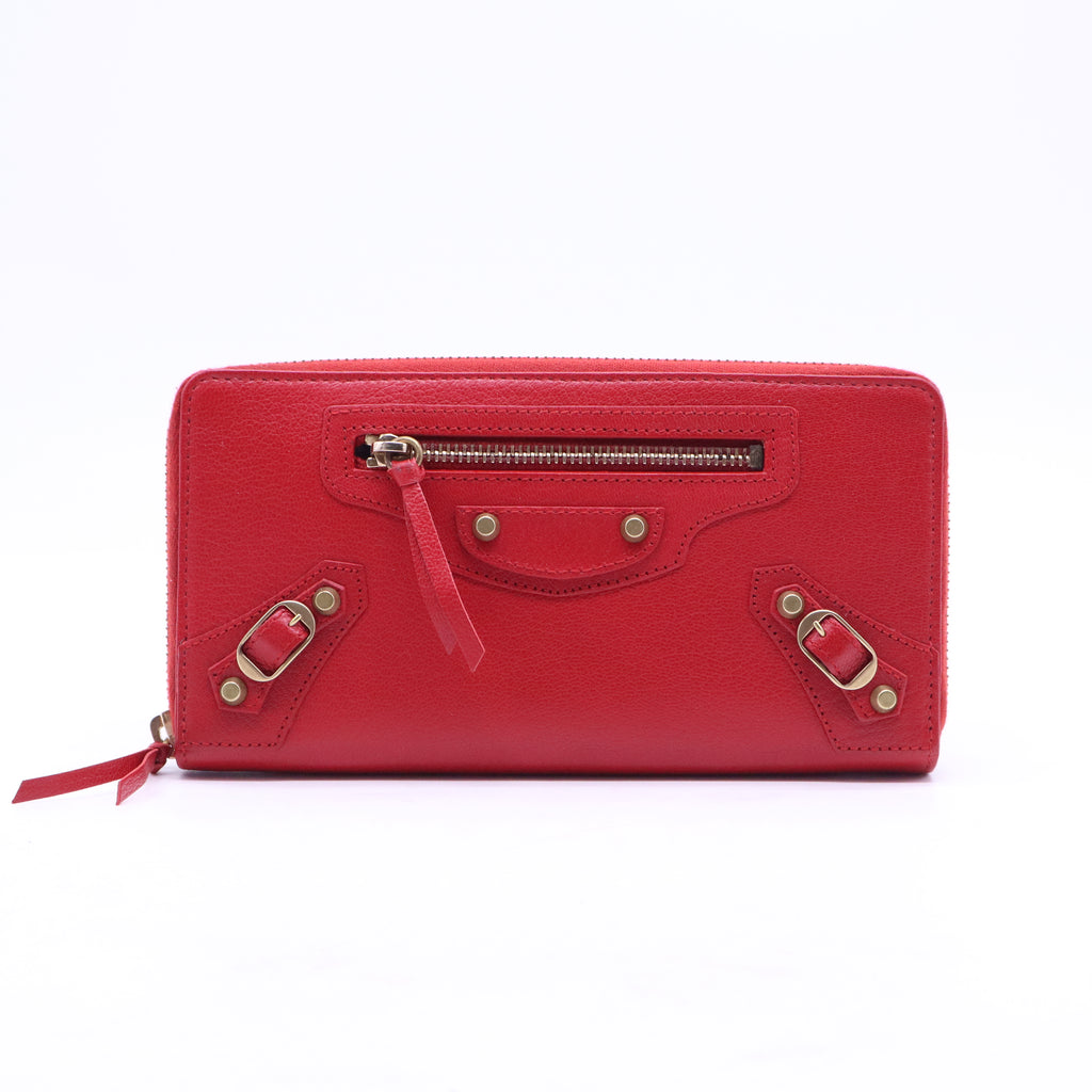 Balenciaga Rose Thulian Lambskin Leather Giant Rose Gold Continental Zip Around Wallet W21036