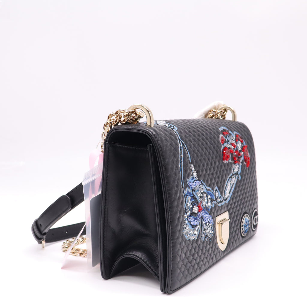 Diorama Flap Bag Patch Embellished Leather Medium twins LDJ4624