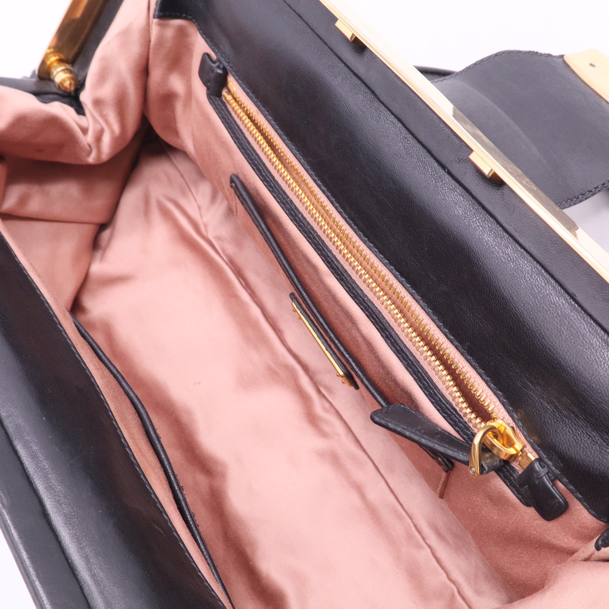 Miu Miu Coffer Matelassé Leather Top Handle Bag Black Gold Hardware Twins