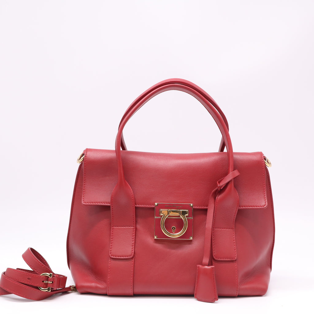 Salvatore Ferragamo Quarzo Calfskin Leather Small Sookie Satchel Bag twins B22734