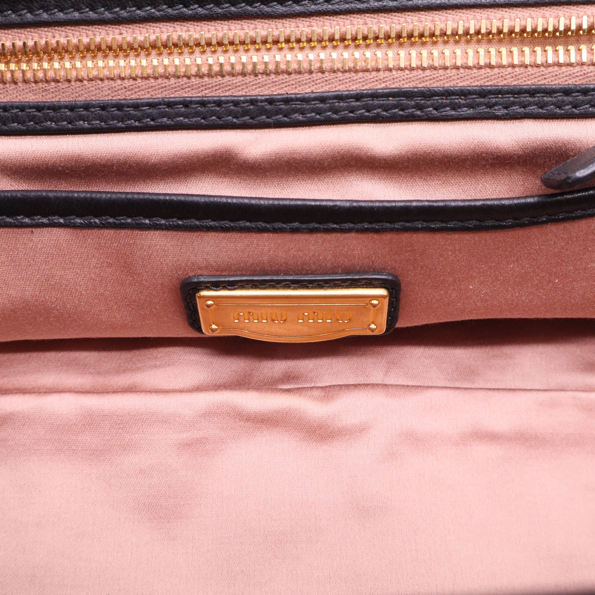 Miu Miu Coffer Matelassé Leather Top Handle Bag Black Gold Hardware Twins