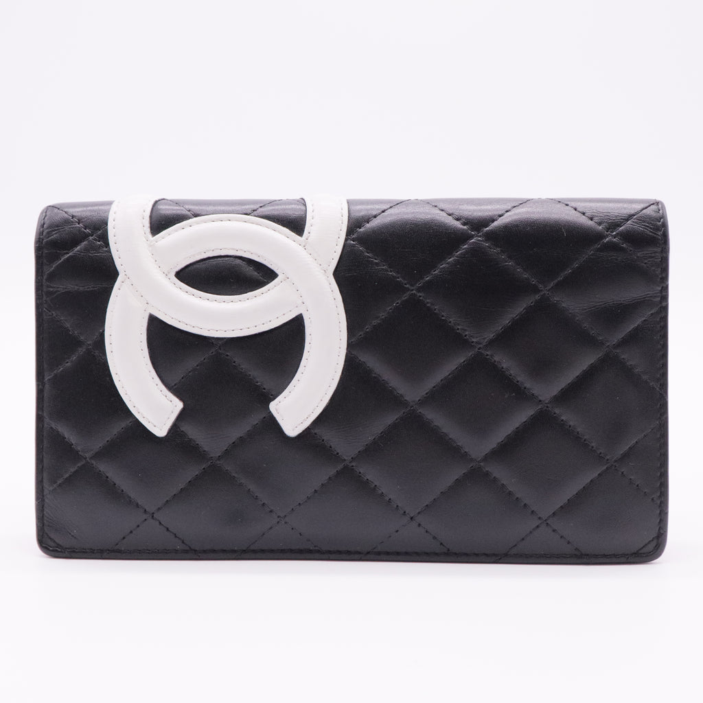 Calfskin Quilted Cambon Yen Wallet White Black