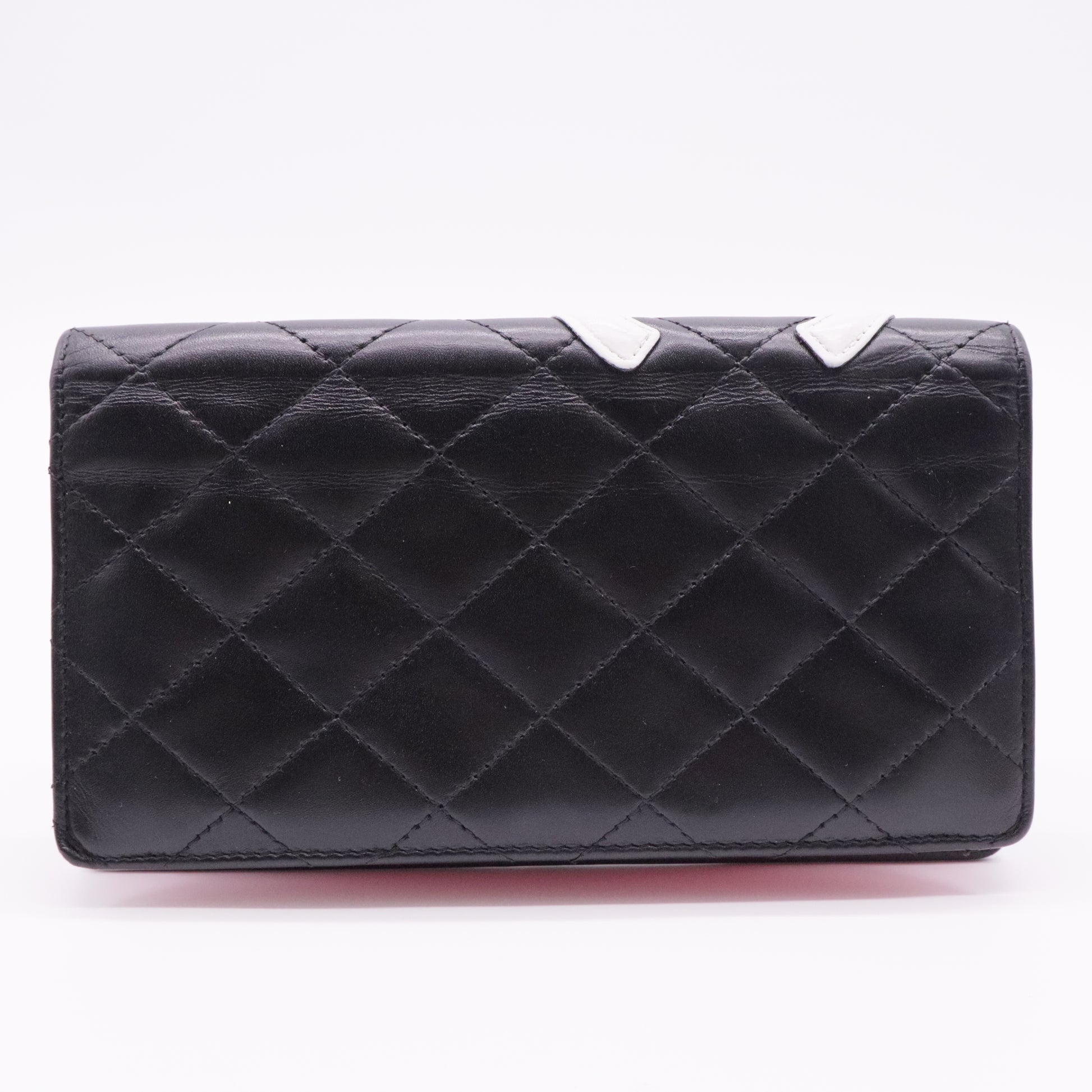 Calfskin Quilted Cambon Yen Wallet White Black