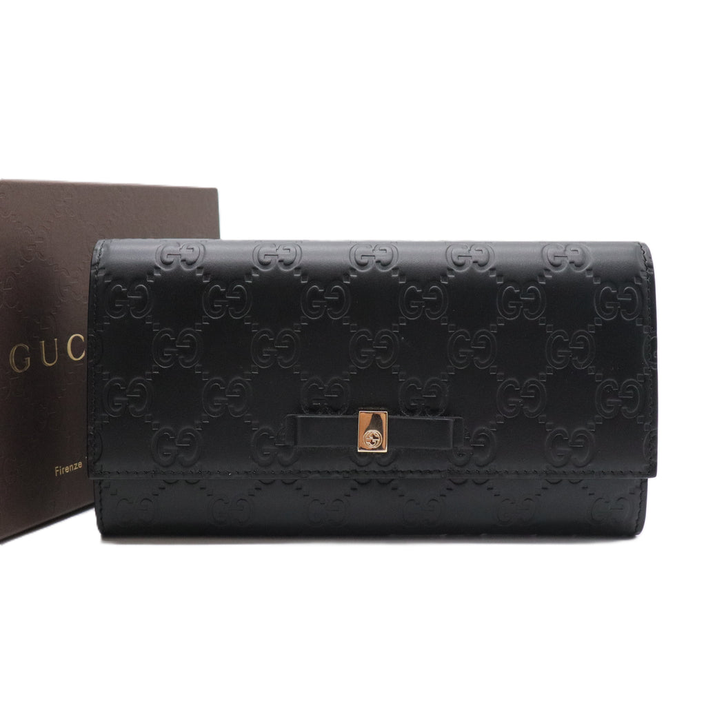 Black Guccissima Leather Bow Flap Continental Wallet