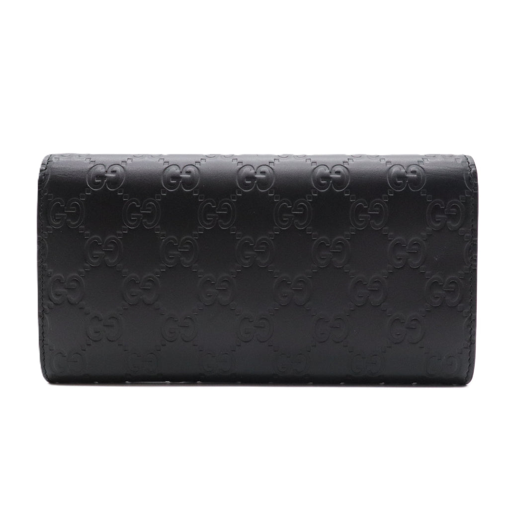 Black Guccissima Leather Bow Flap Continental Wallet