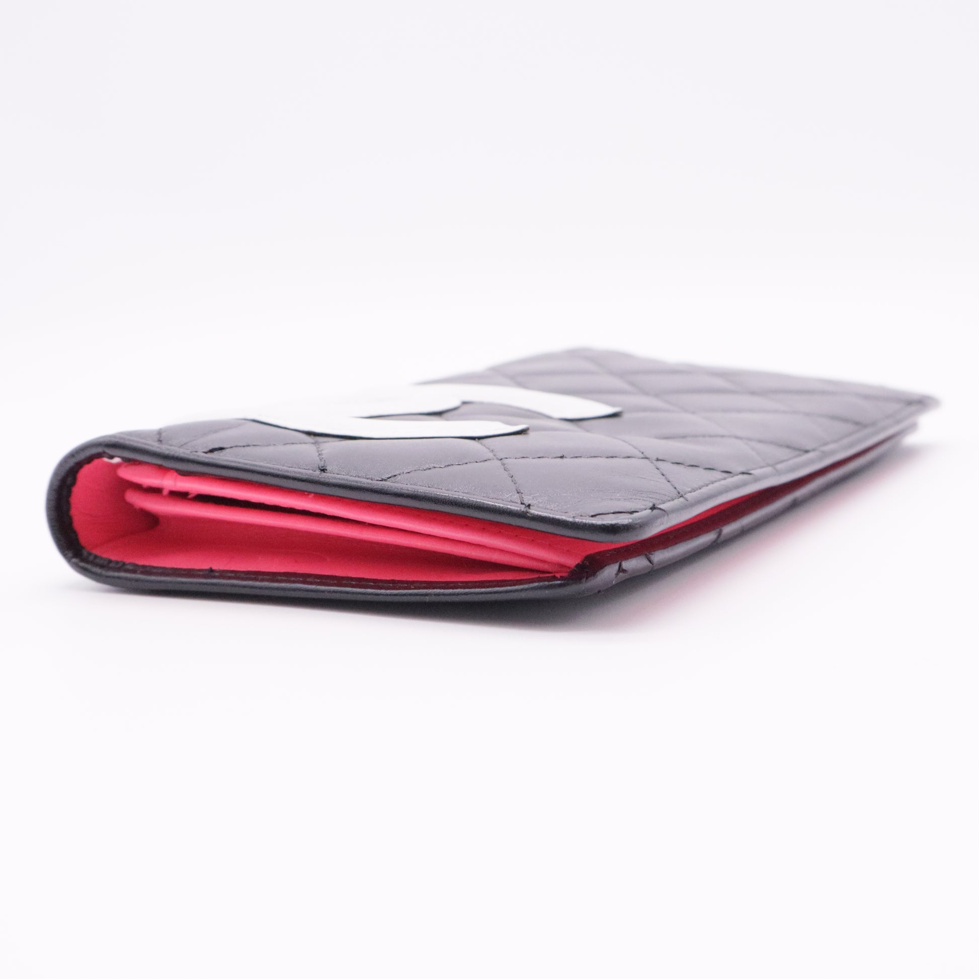 Calfskin Quilted Cambon Yen Wallet White Black