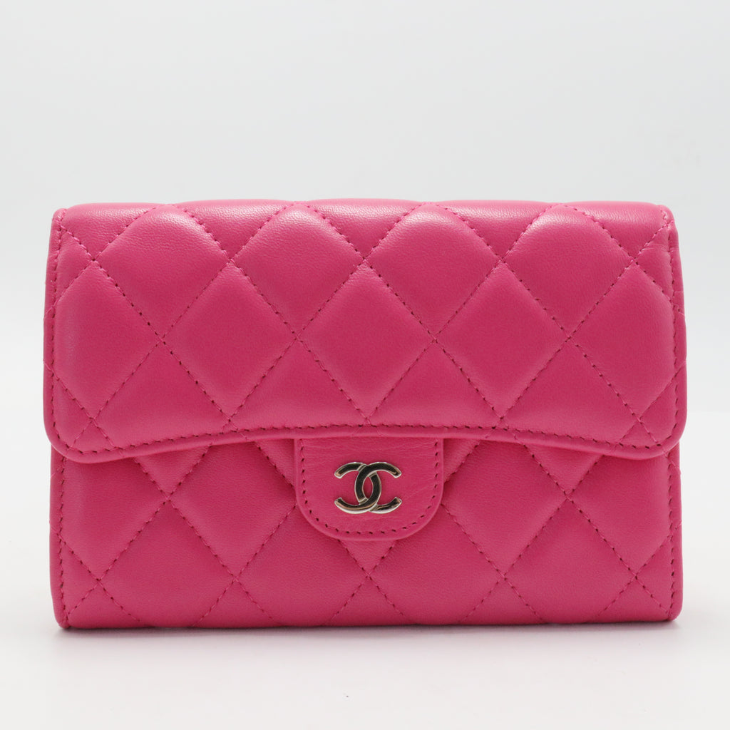 Caviar Quilted Medium Flap Wallet Fuchsia