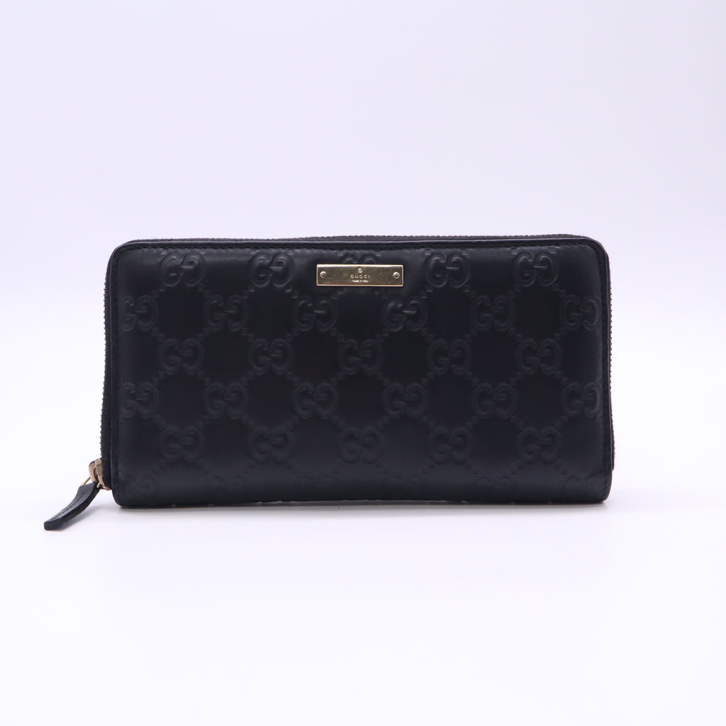 Gucci Guccissima Metal Bar Zip-Around Long Wallet in Black Calfskin Leather W22764