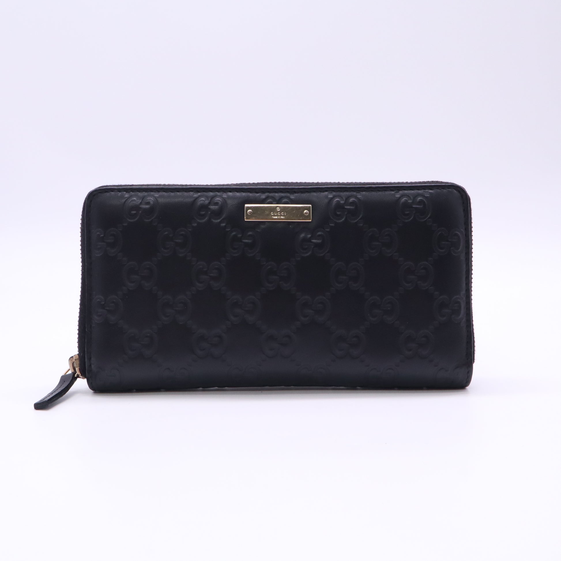 Gucci Guccissima Metal Bar Zip-Around Long Wallet in Black Calfskin Leather W22764