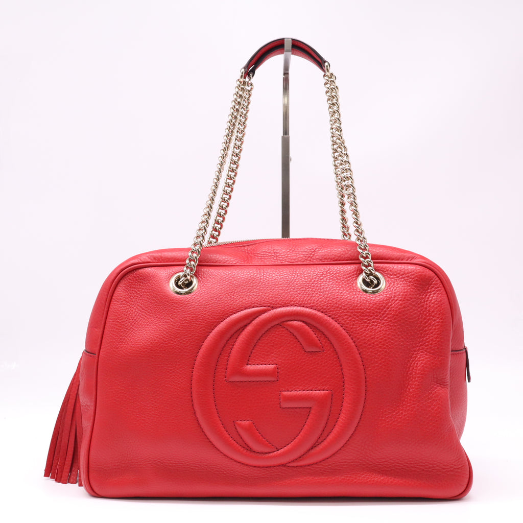 Gucci Red Pebbled Leather Chain Large Shoulder Bag TWINS B22828