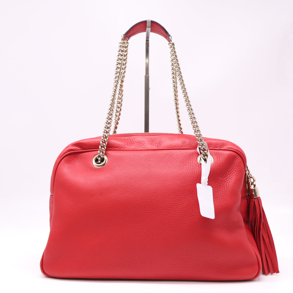 Gucci Red Pebbled Leather Chain Large Shoulder Bag TWINS B22828