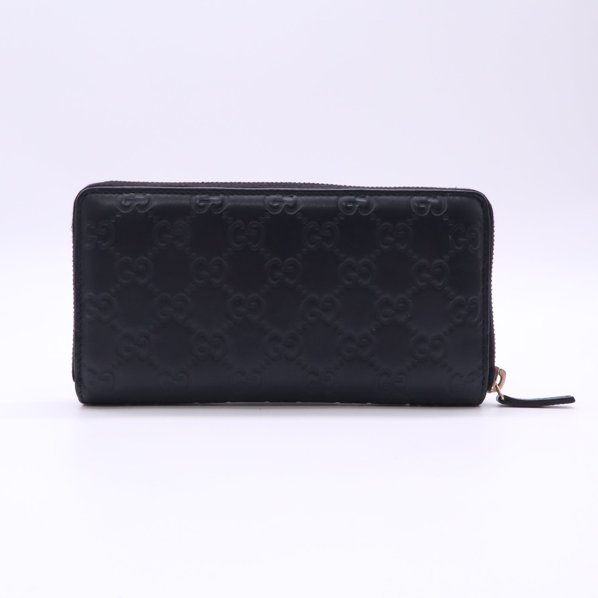 Gucci Guccissima Metal Bar Zip-Around Long Wallet in Black Calfskin Leather W22764