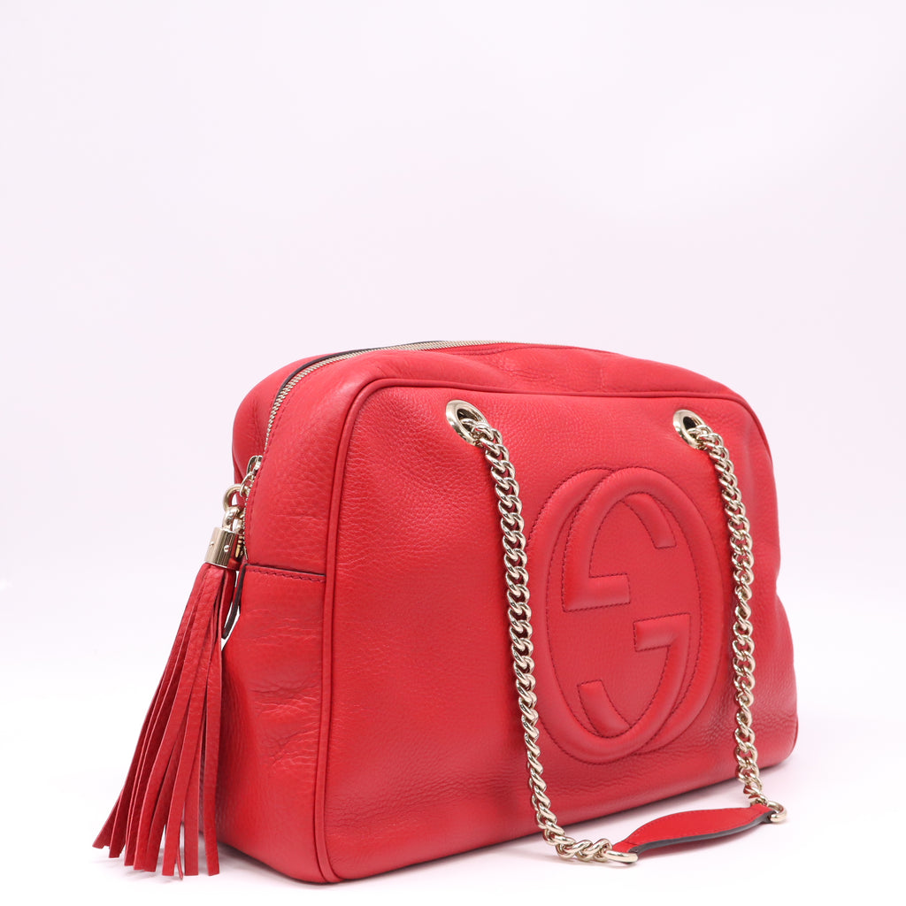 Gucci Red Pebbled Leather Chain Large Shoulder Bag TWINS B22828