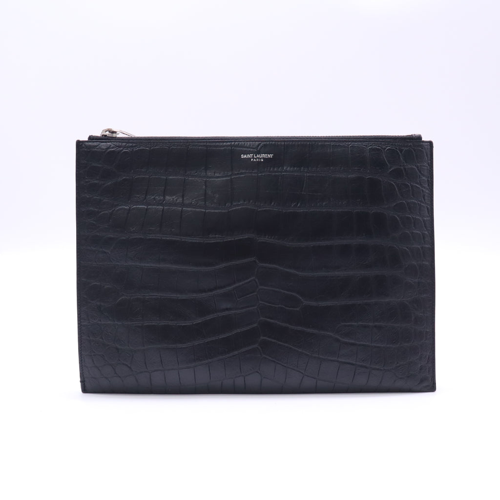 Saint Laurent Tablet Holder in Crocodile-Embossed Matte Leather W22768