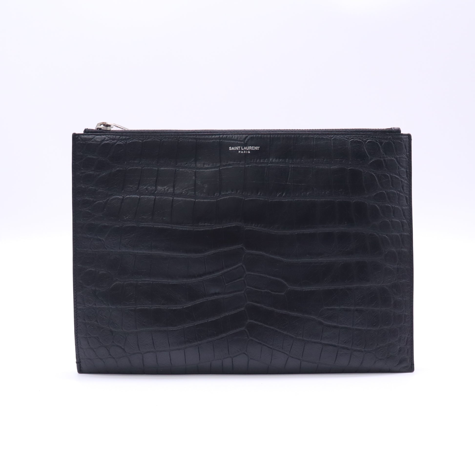 Saint Laurent Tablet Holder in Crocodile-Embossed Matte Leather W22768