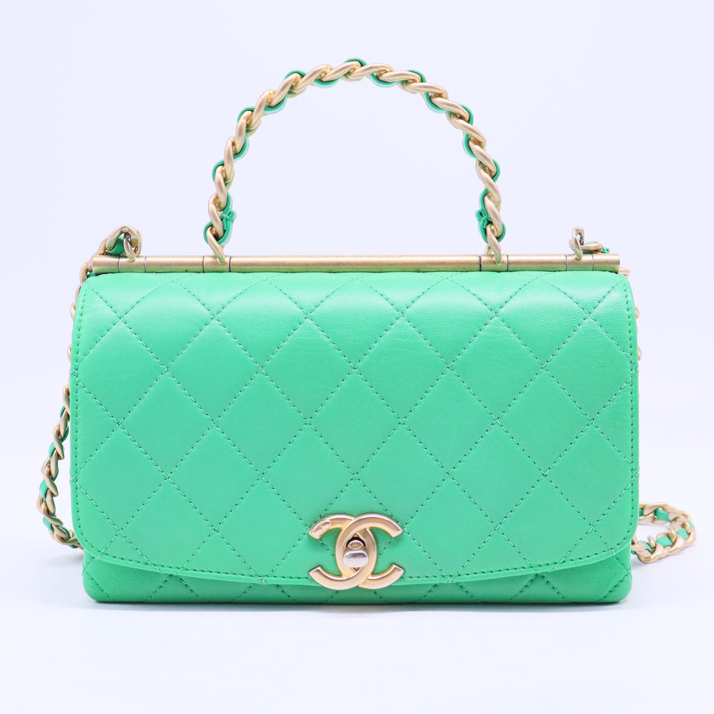 La Parisienne Green Gold Lambskin Leather Top Handle Shoulder Bag B20437