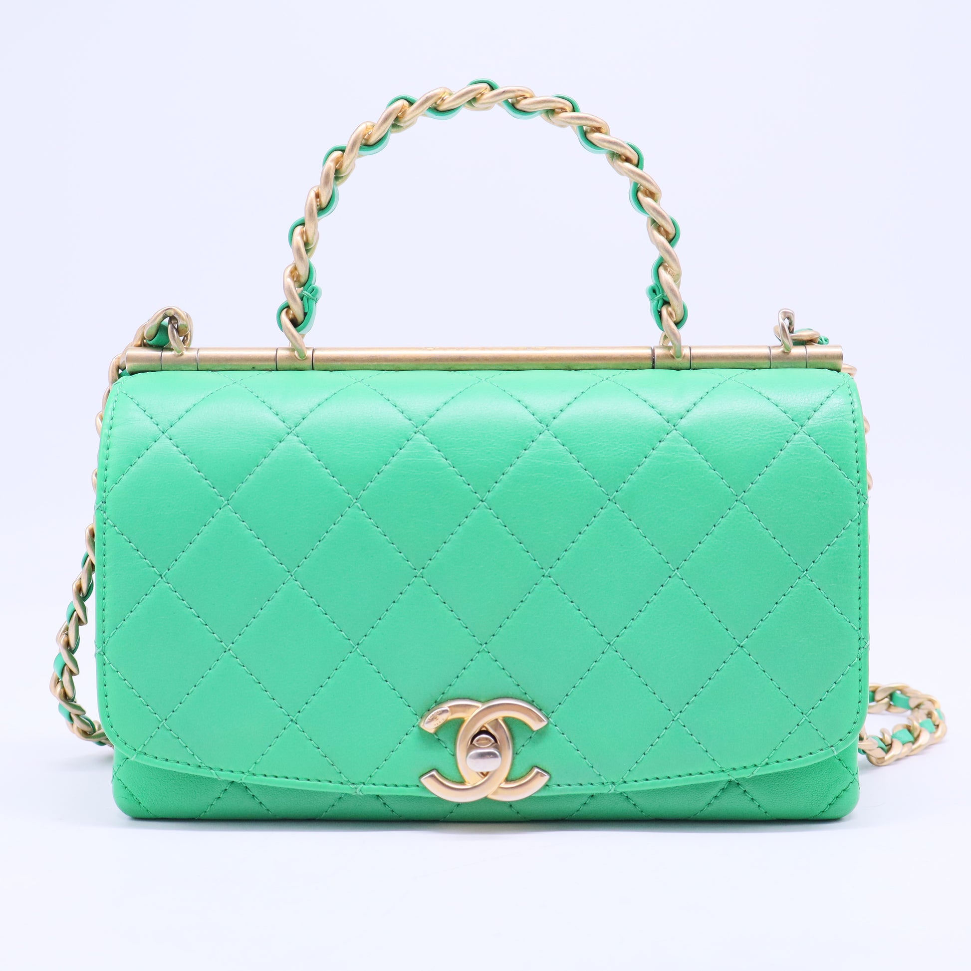 La Parisienne Green Gold Lambskin Leather Top Handle Shoulder Bag B20437
