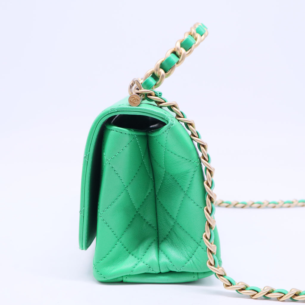 La Parisienne Green Gold Lambskin Leather Top Handle Shoulder Bag B20437