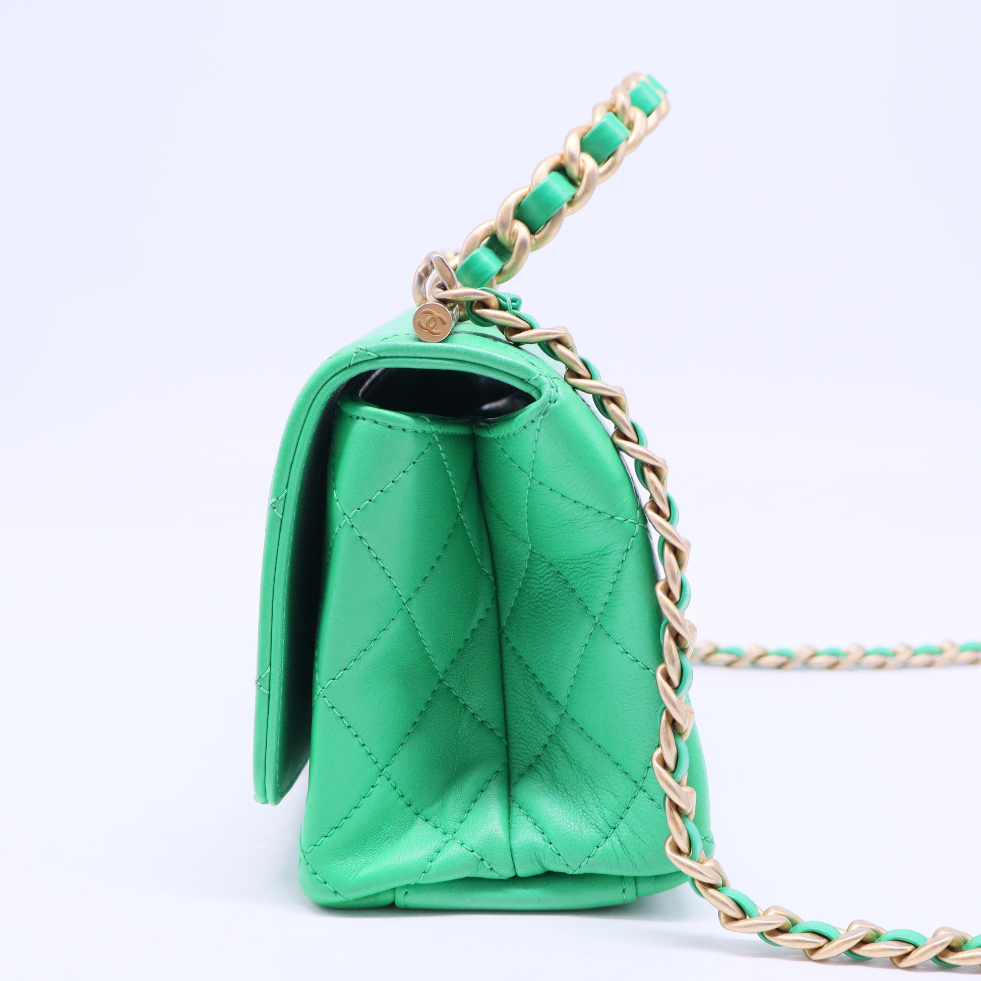 La Parisienne Green Gold Lambskin Leather Top Handle Shoulder Bag B20437