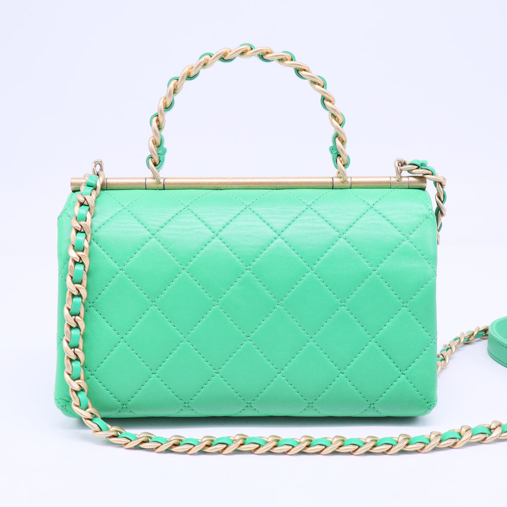 La Parisienne Green Gold Lambskin Leather Top Handle Shoulder Bag B20437