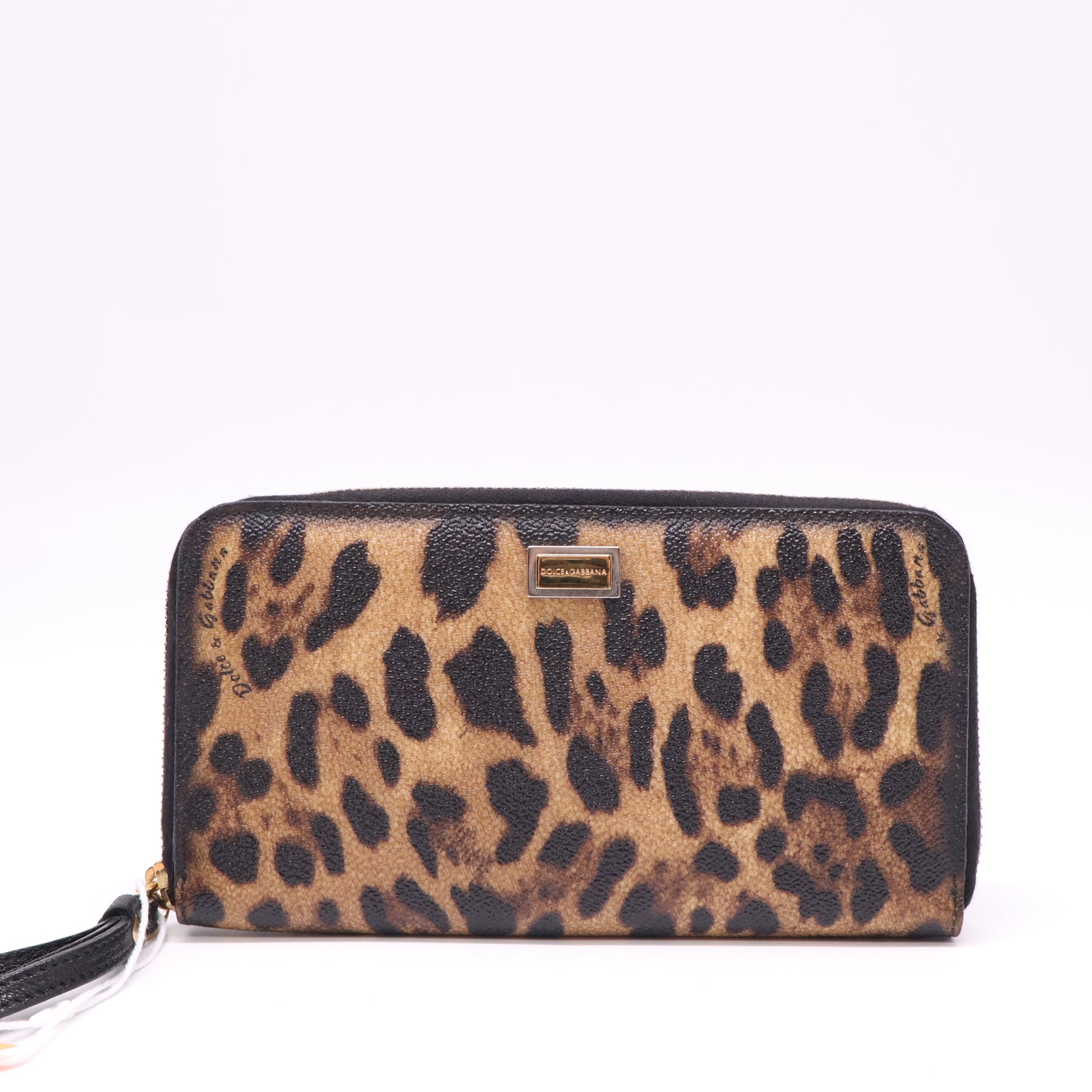 Dolce & Gabbana Leopard Print Coated Canvas Zip Around Wristlet Wallet twins W22222