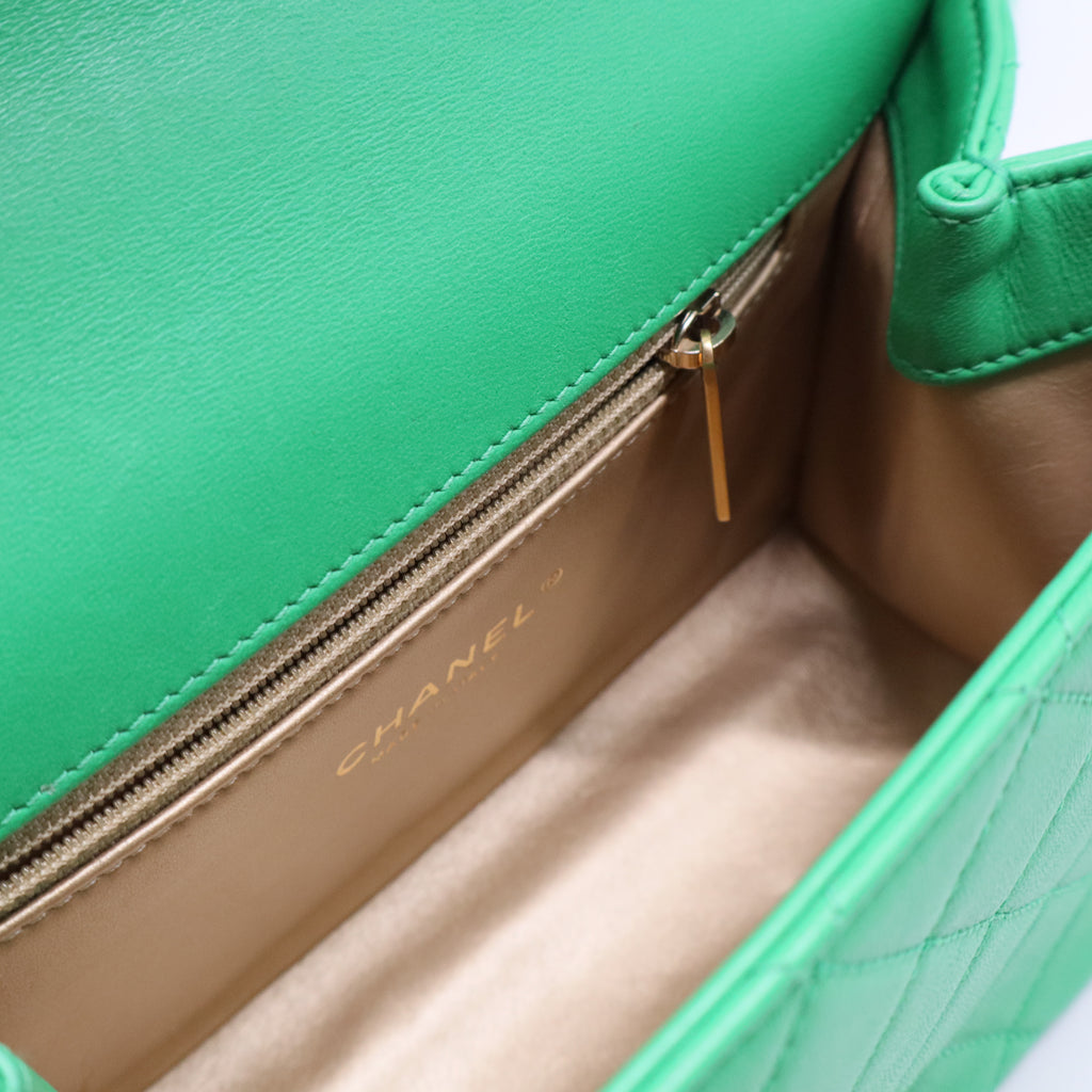 La Parisienne Green Gold Lambskin Leather Top Handle Shoulder Bag B20437
