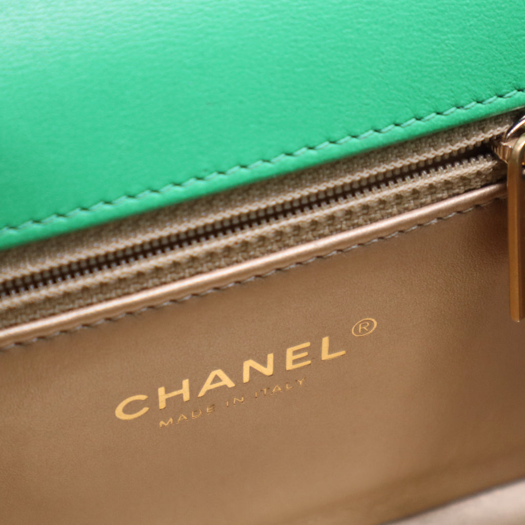 La Parisienne Green Gold Lambskin Leather Top Handle Shoulder Bag B20437
